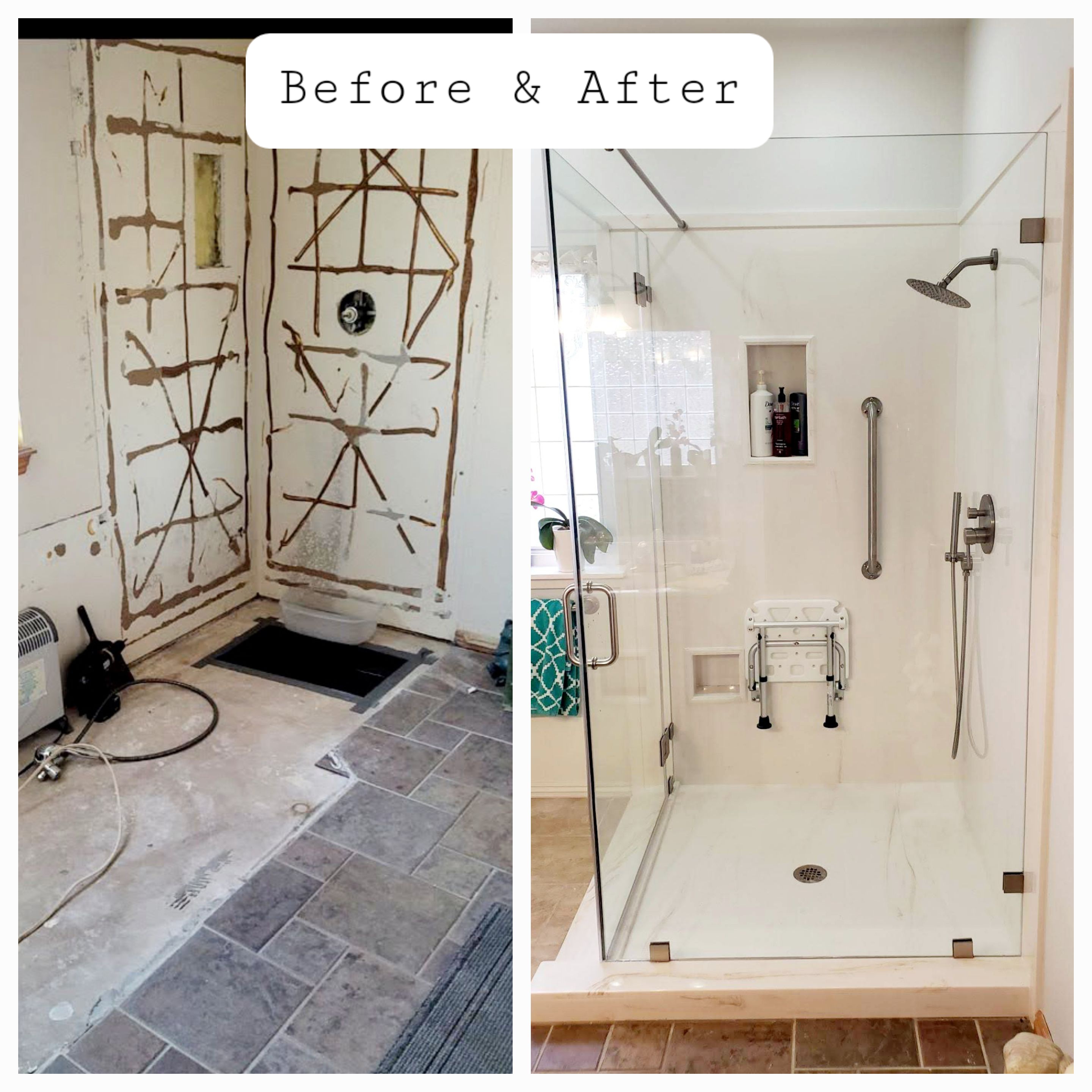 Oologah Bathroom Renovation: Corner Shower in Cultured Marble Bliss by Gorilla Brothers Renovations